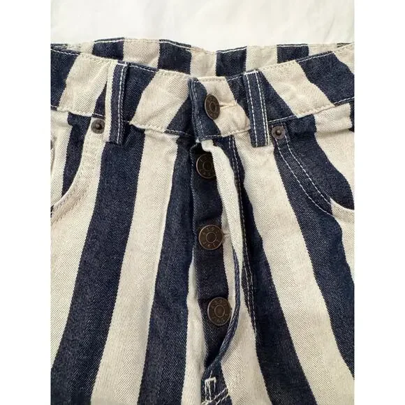 6397 Blue & White Striped Cropped Denim Pants Shorty Women's 28 Italian Nautical - Picture 7 of 15
